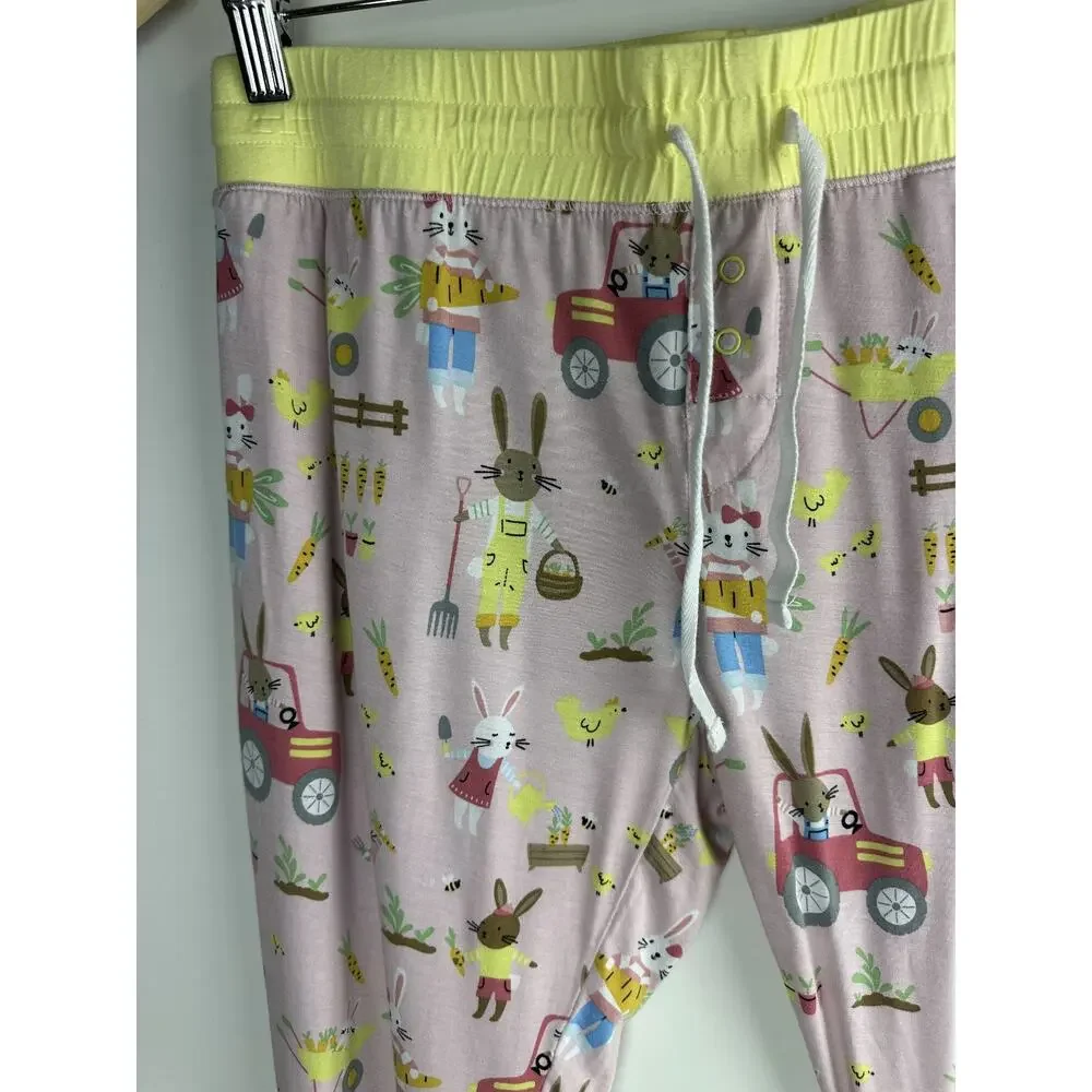 Little Sleepies Hop to it Bunny Pajama Pants Bamboo Pink Bunnies Women’s Small - Picture 3 of 10